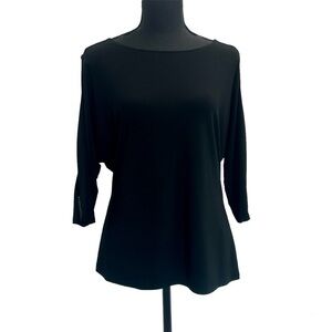 Frank Lyman black cold shoulder cutout sleeve crystal rhinestone blouse Sz 10